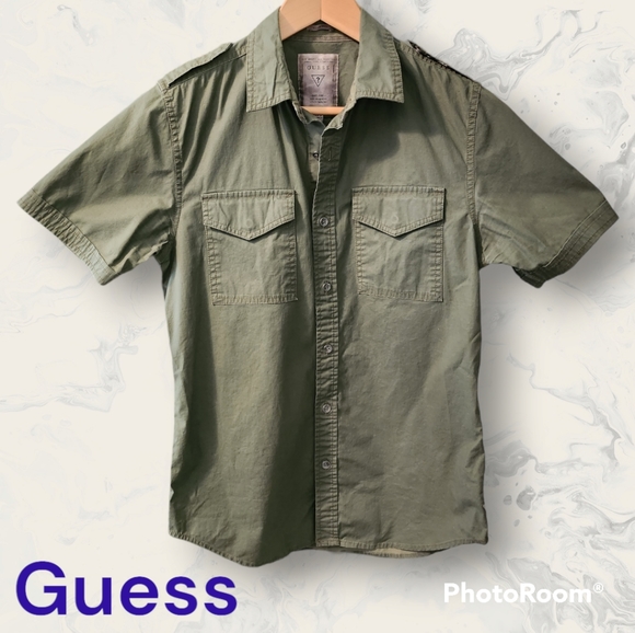 Guess Short Sleeve Utility Military Button Up Size XS Olive Green - Picture 1 of 8